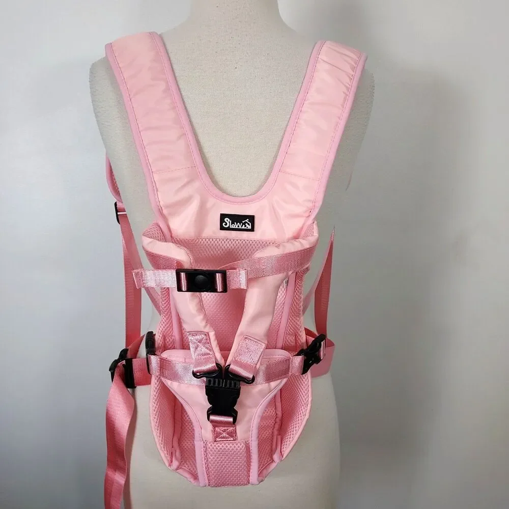 Slow Pet Front Dog Carrier Backpack Adjustable Wrap Around Hands Free Pink Small